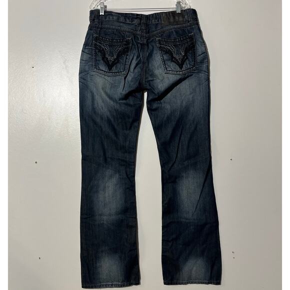 Rock & Roll BootCut Dark Denim Embroidered Pockets Western Jeans Mens 36X34 - Picture 5 of 8